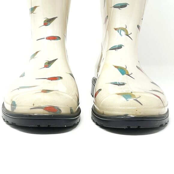Marc Jacobs Rain Boots Tall Rubber White Multicolor Bird Print. Size 5.5 - Picture 7 of 16